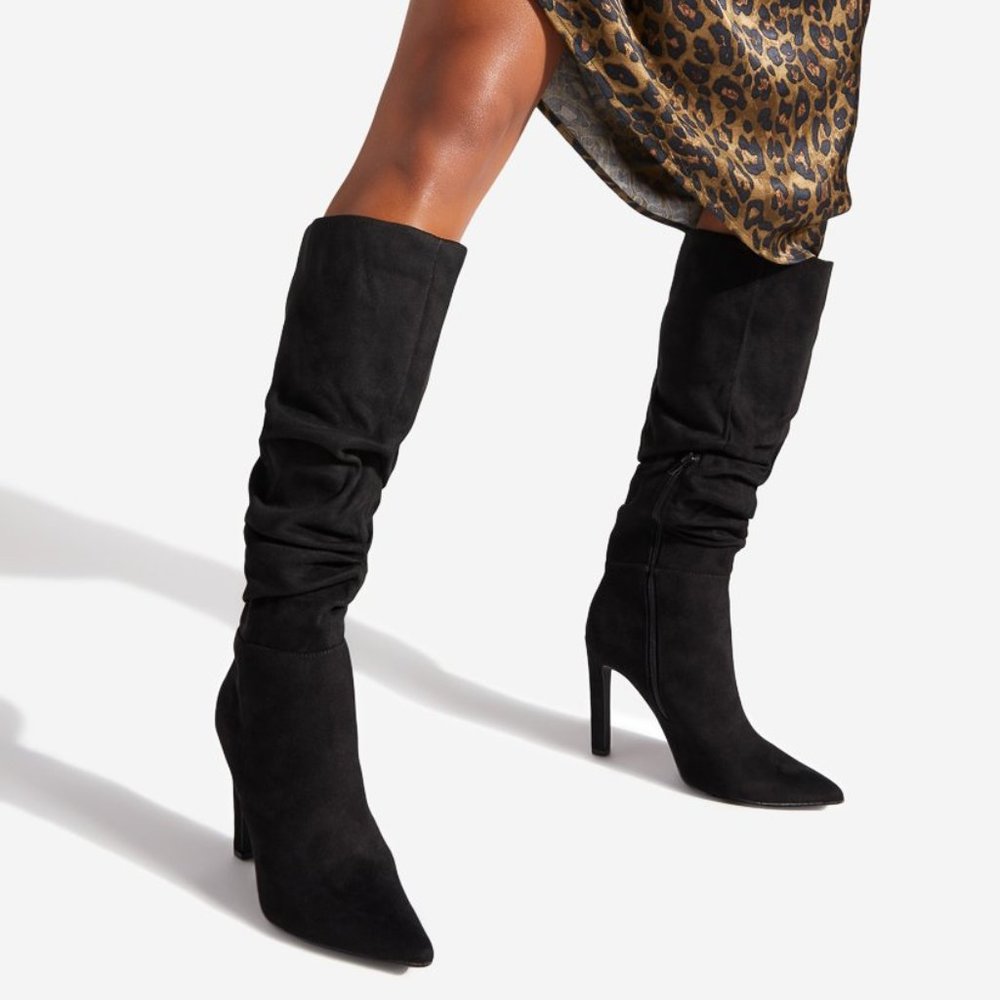 Beautiful high heels boots slouchy shaft stiletto zipper closure! Black. Winter
